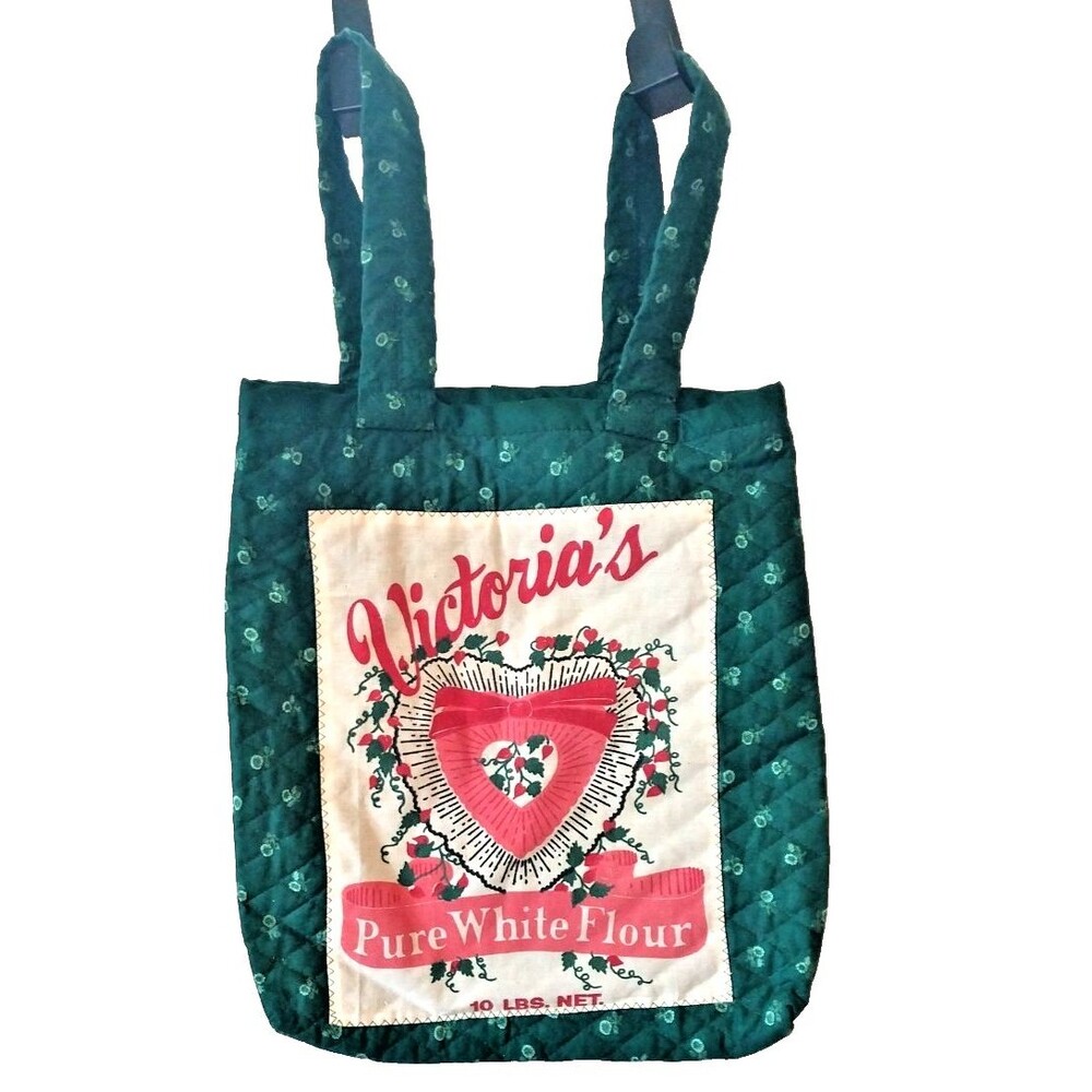 Handmade Victoria Flour Sack Purse Bag Cotton Tote Vintage Look Feed Sack